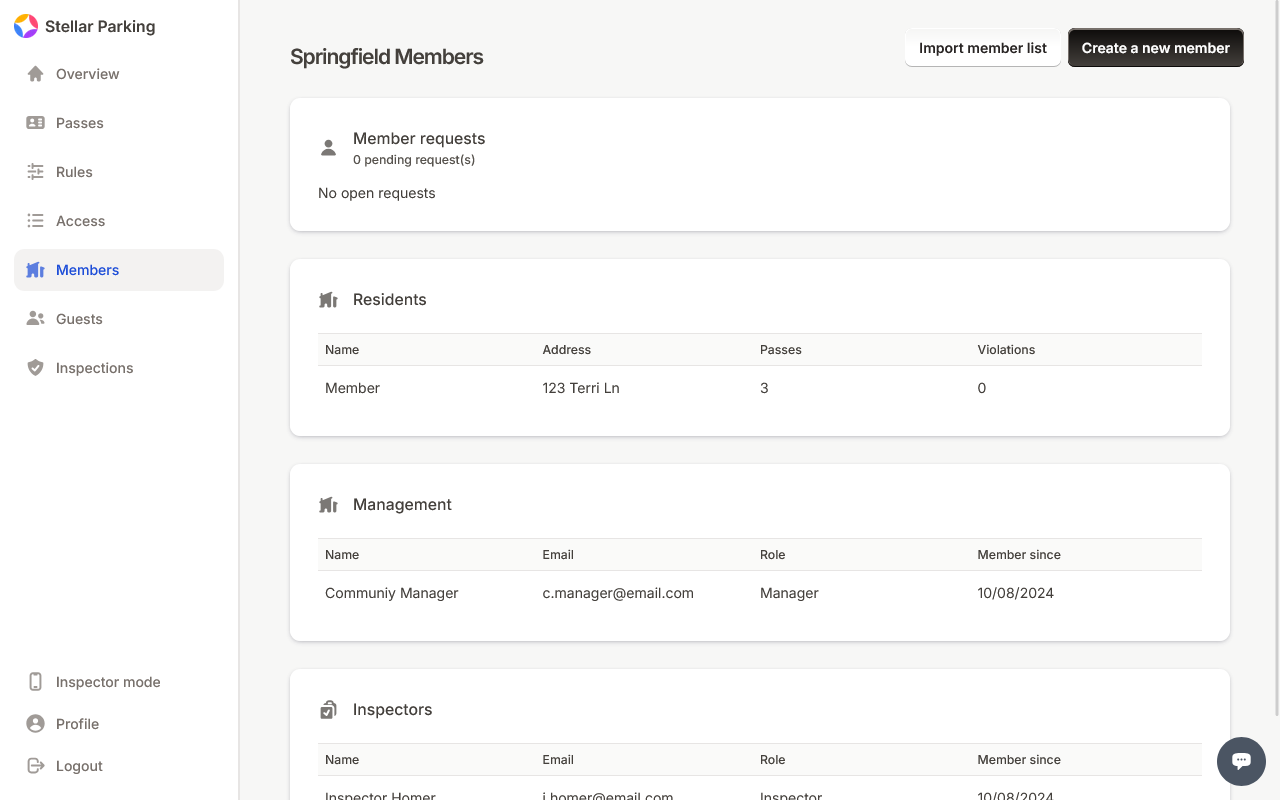 Manage members of Stellar Parking community