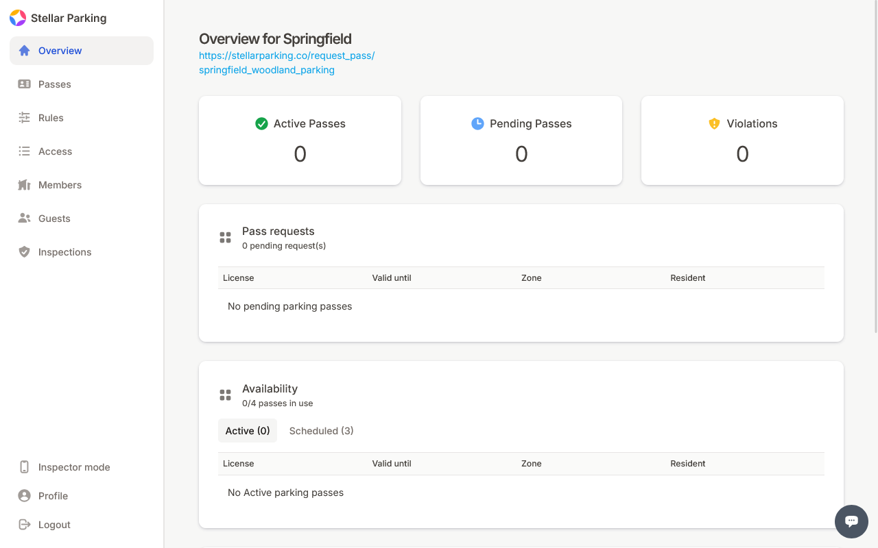 Stellar Parking dashboard